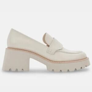 Dolce Vita Halona Mule Chunky Lugg Leather Platform Loafer Ivory Cream Size 7.5